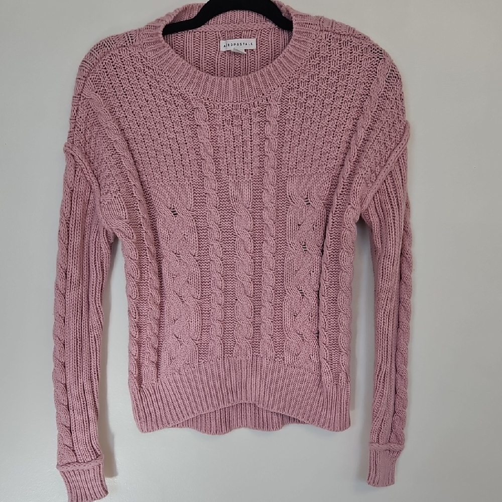 Aeropostale Pink Cable Knit Crewneck Sweater